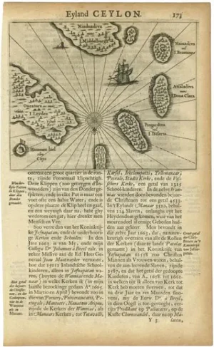 Antique Map of the Islands Near Ceylon by Baldaeus, 1672