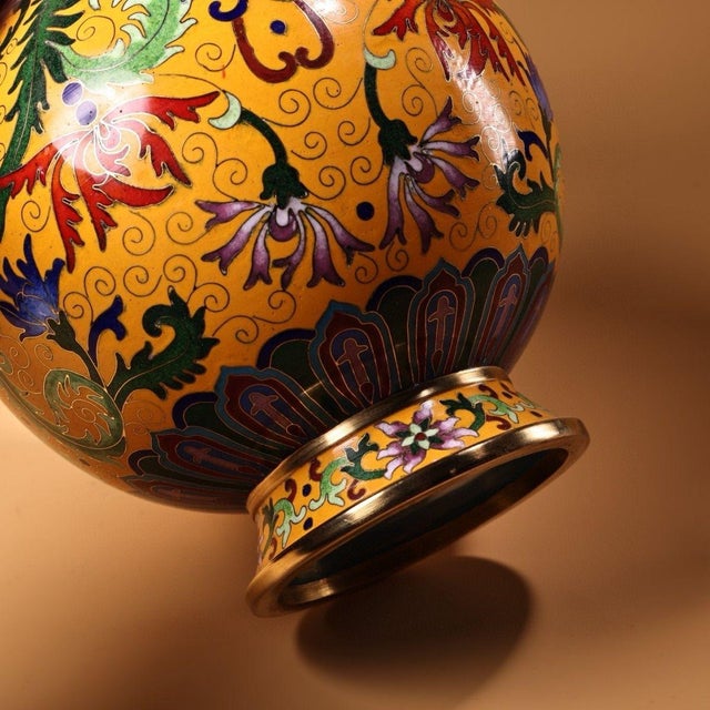 Vintage Chinese Gilt Copper Cloisonné "Garlic-Mouth" Floral Vase - 1360g For Sale In Los Angeles - Image 6 of 10