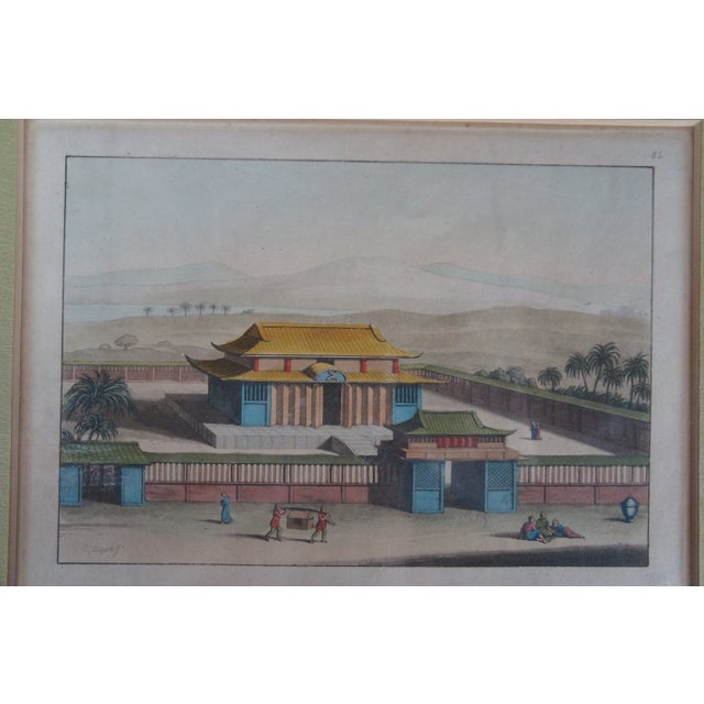 Mid 20th Century Vintage Bigatti Colored Asian Pagoda Buddhist Temple Engraving, Framed For Sale - Image 4 of 10