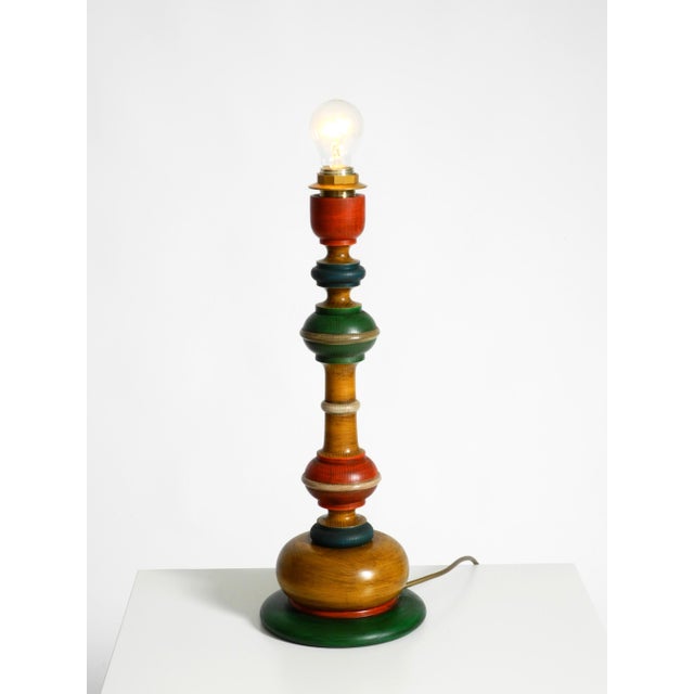 , Large 1980s Table Lamp Made of Colorful Stained Pine Wood For Sale - Image 6 of 18