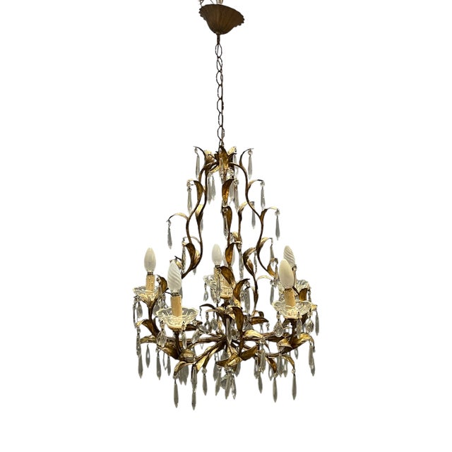 Italian Florentine Tole Chandelier, Italy, 1950s For Sale