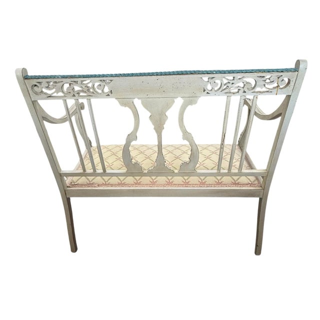 Wood Hand‑Painted Vintage Gustavian Style Two‑Seater Settee — Designer/Statement Piece For Sale - Image 7 of 11