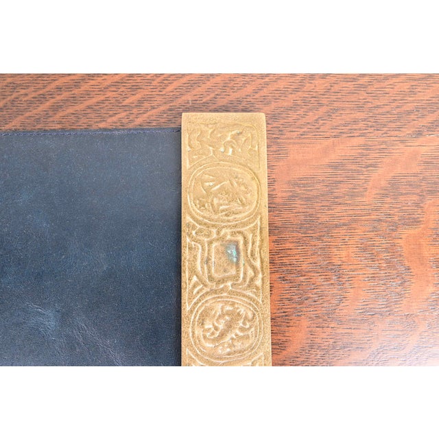 Early 20th Century Tiffany Studios New York Zodiac Bronze Doré Blotter Ends With Leather Desk Blotter For Sale - Image 5 of 11