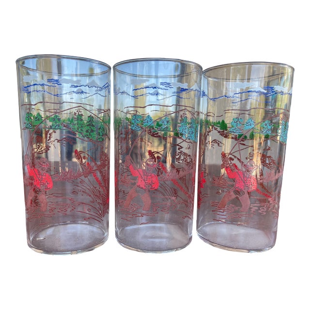 1960s Mid Century Western Hazel Atlas Davy Crockett Tumblers - Set of 3 For Sale