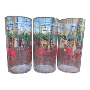 1960s Mid Century Western Hazel Atlas Davy Crockett Tumblers - Set of 3