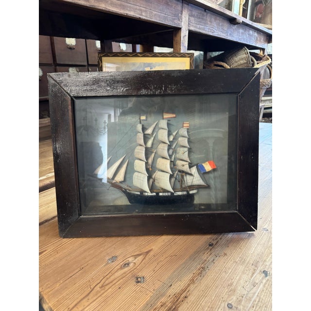 French ship diorama. Three masted ship is named “Marie”. These were frequently handmade by sailors in the late 19th c as a...