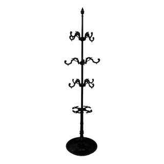 Large Ornate Cast Iron Hall Tree Coat Stand with Twelve Hooks For Sale