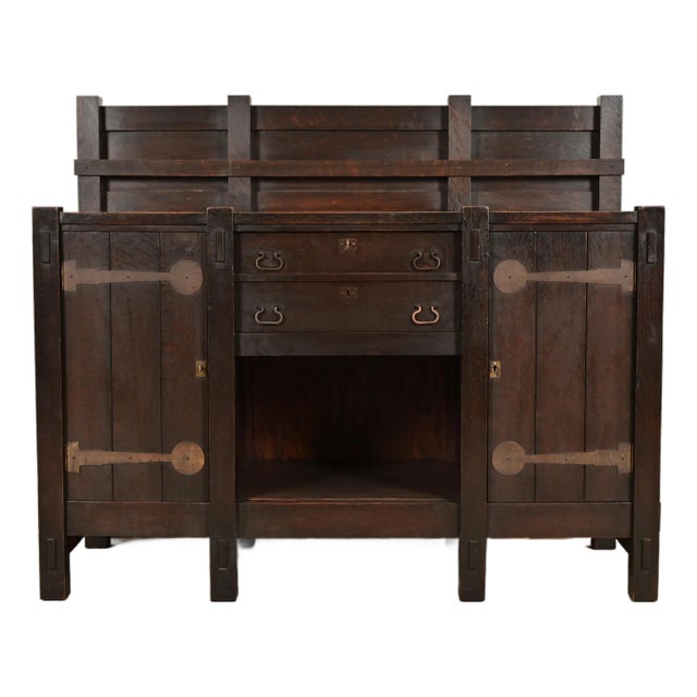 Imperial Furniture Grand Rapids Mission Oak Arts & Crafts Strap Hinge Eight-Leg Sideboard, Circa 1900 For Sale