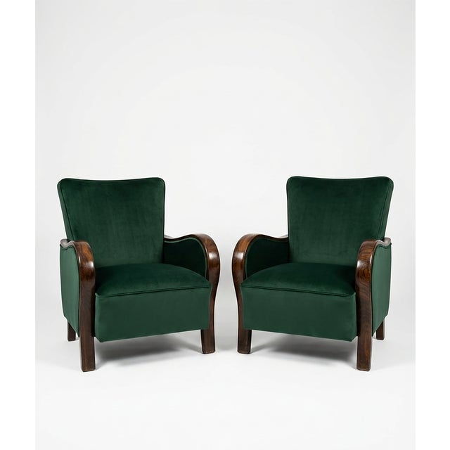 Art Deco Velvet Lounge Chairs in Dark Green Velvet, Set of 2 For Sale - Image 4 of 4