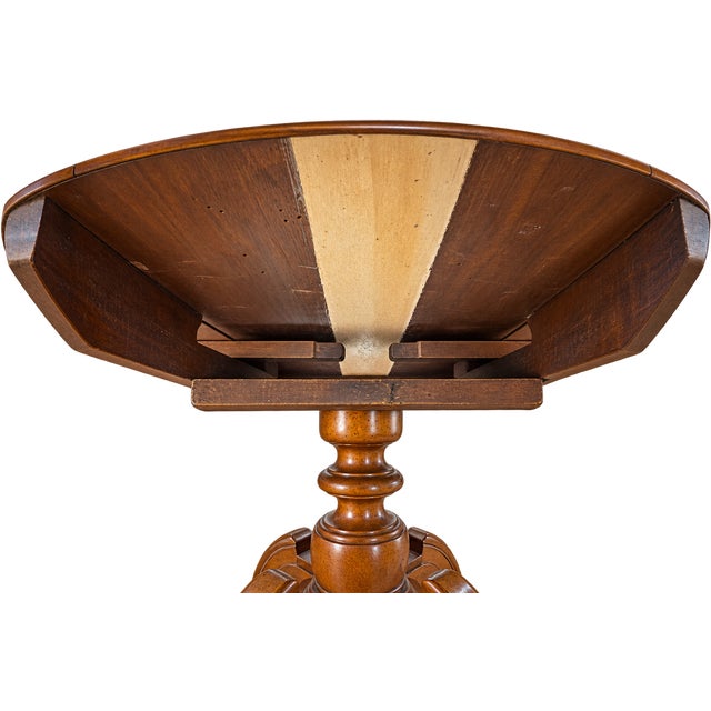 19th Century French Walnut Carved Round Drop-Leaf Table For Sale - Image 9 of 9