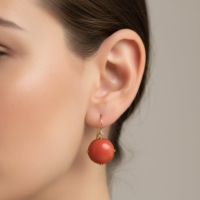 1900-1909 Pre-Revolutionary 14k Gold Coral Earrings, A Pair For Sale - Image 11 of 11