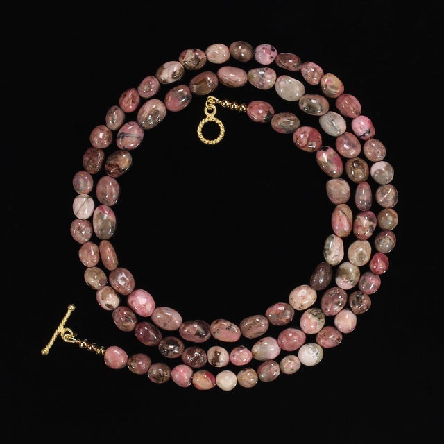 Traditional Ajd 33 Inch Rhodonite Smooth Nugget Necklace For Sale - Image 3 of 6