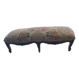 Antique French Walnut 6 Leg Footstool With Brocade Fabric Upholstery For Sale