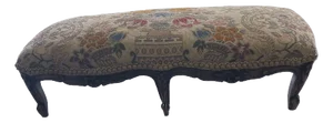 Antique French Walnut 6 Leg Footstool With Brocade Fabric Upholstery