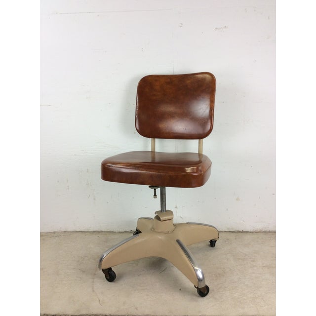 Mid Century Industrial Office Chair With Vintage Upholstery