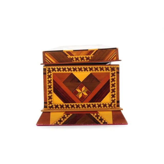 Moroccan Vintage Geometrical Design Wooden Jewelry Box For Sale - Image 3 of 9