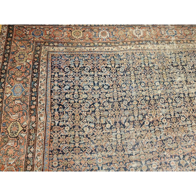 19th Century Oversized Persian Farahan, Hand-Knotted Wool, Allover Herati Geometric Pattern, Navy & Red, 14x18 For Sale - Image 14 of 18
