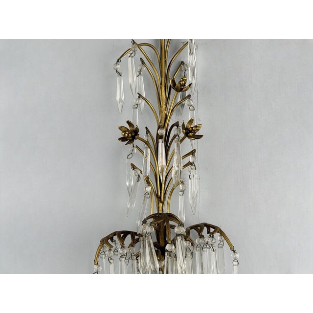 French Louis Xv, Bronze, Cut Crystal, Large Wall Sconces, France, 1930s For Sale In New York - Image 6 of 12