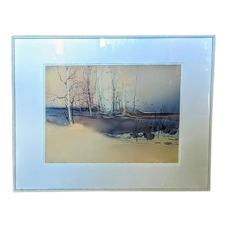 80's Original Landscape Watercolor Signed Alireza, Beautiful Modern Framing For Sale