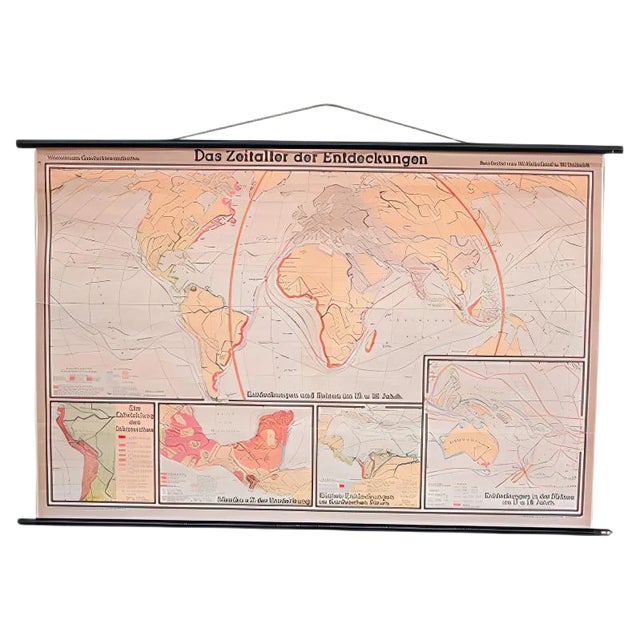 School Wall World Map by Haferland & Trillmich for Westermann, 1950s For Sale