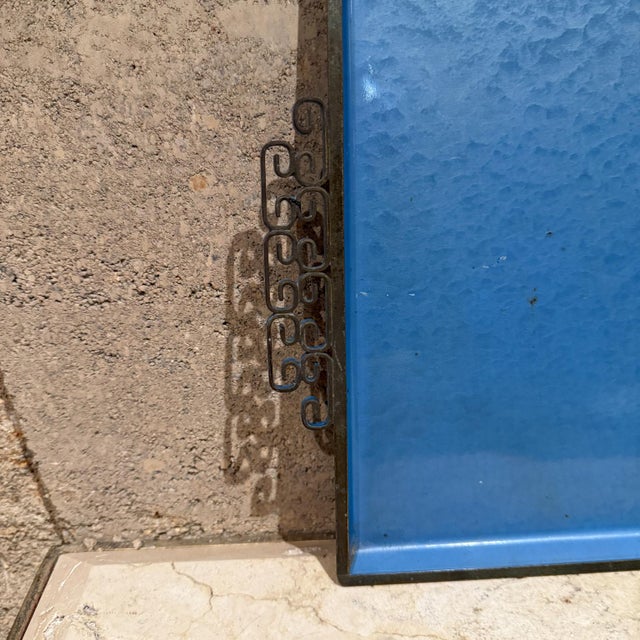 1950s 1950s Moiré Glaze Kyes Blue Enamel Serving Tray Pasadena Ca For Sale - Image 5 of 8