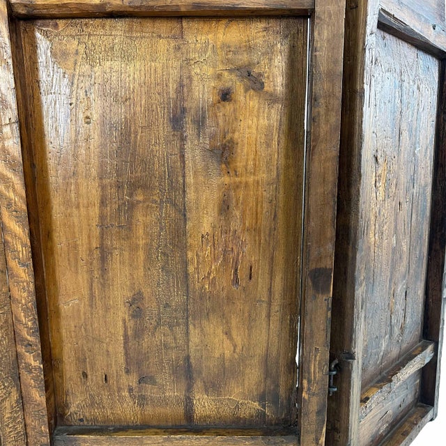 Large Antique Asian Carved Elm Four Panel Folding Screen Room Divider For Sale - Image 15 of 18