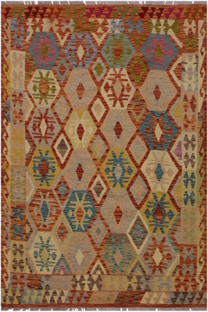 1990s Bohemian Kilim Rust Hand-Woven Wool Rug - 5′1″ × 6′8″