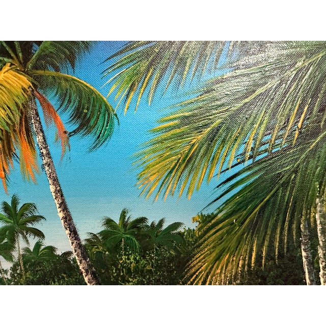 Impressionist Tropical Beach Oil Painting Signed M Gordon, Palm Tree Seascape, Caribbean Coast For Sale - Image 3 of 13
