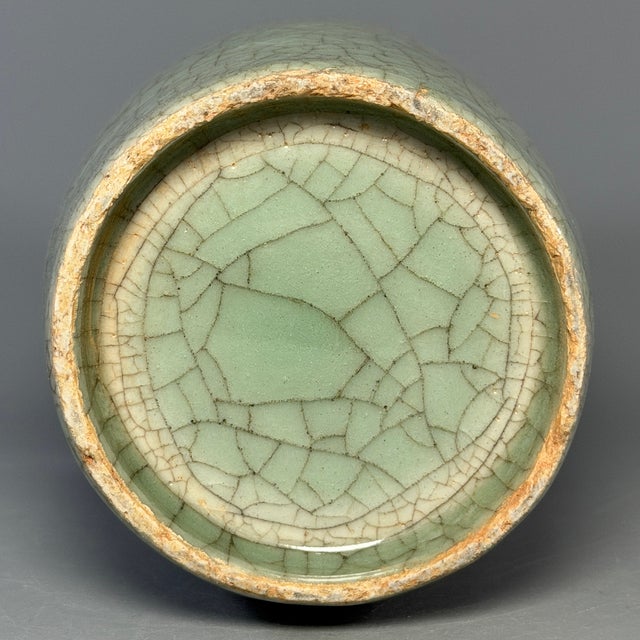 Ceramic Antique Chinese Longquan Celadon Vase With Twin Phoenix Ears For Sale - Image 7 of 7