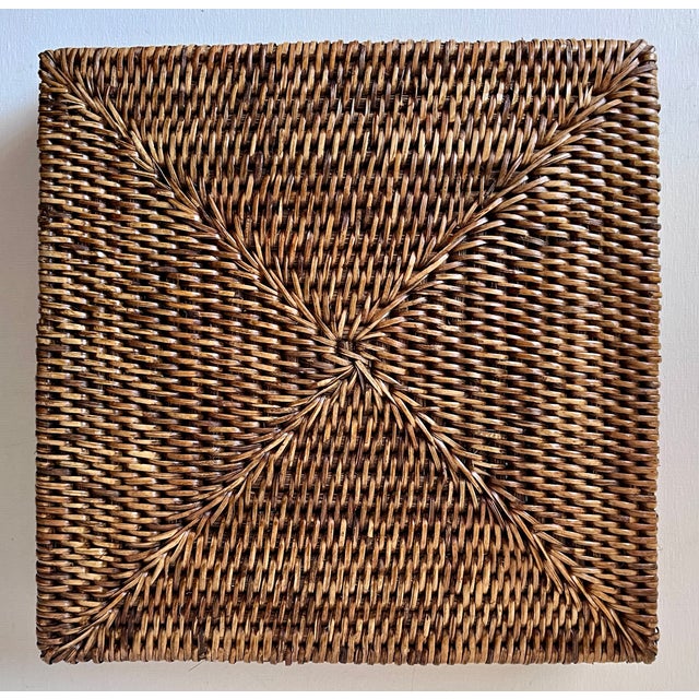 1990s Woven Brown Rattan Tray-Inset Handles-Artifacts For Sale - Image 5 of 8