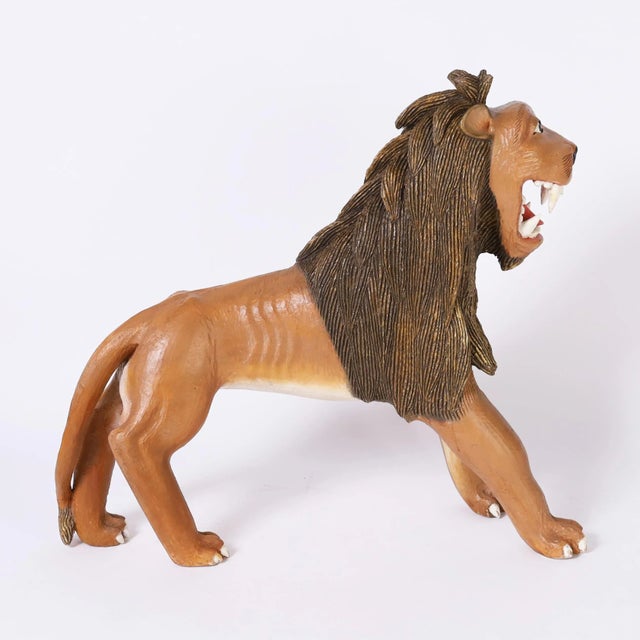 Vintage Carved Wood Folk Art Lion For Sale - Image 4 of 7