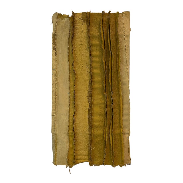 "Tandem 02" Mustard Yellow Wall Sculpture of Salvaged Art Materials For Sale
