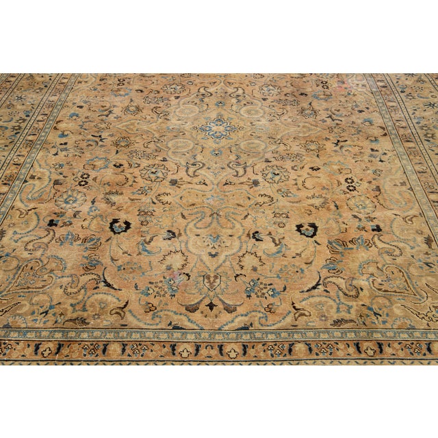 Textile 1960s Vintage Persian Tabriz Handmade Medallion Beige Wool Rug 10 X 12 For Sale - Image 7 of 9