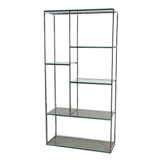 Mid-Century Modern Chrome & Glass Etagere Mondrian Style Shelf Placement For Sale