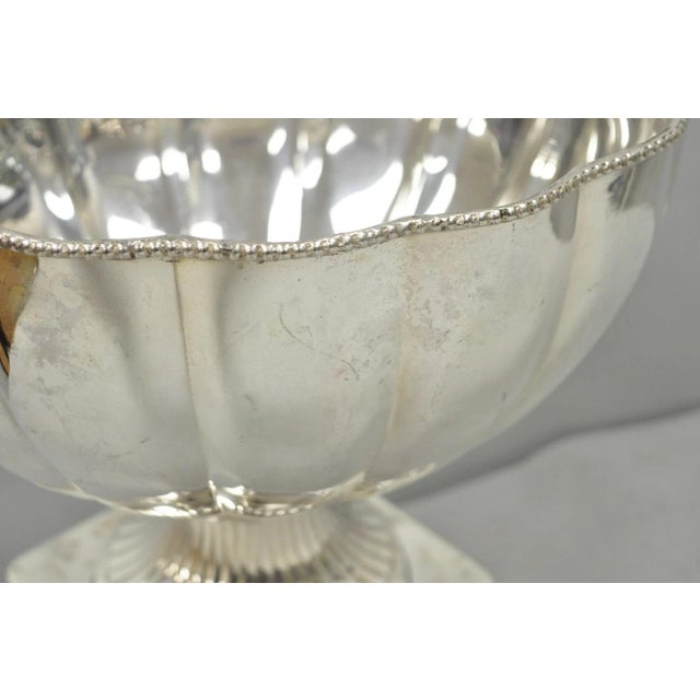 Late 20th Century Regency Style Silver Plated Scalloped Pedestal Punch Bowl Champagne Ice Bucket For Sale - Image 13 of 16