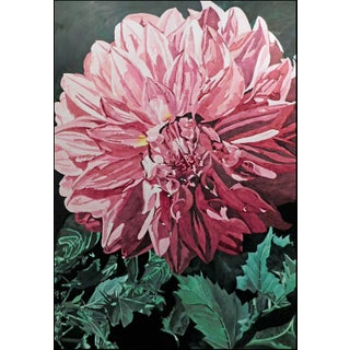 1990s Rita Thornton Signed Original Watercolor Painting Large Pink Flower Dahlia For Sale