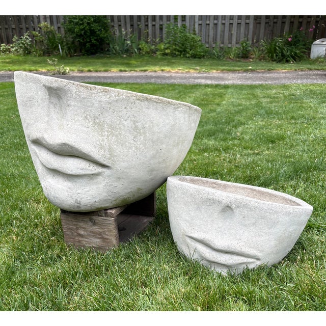 Faces Concrete Planters (Pair) For Sale - Image 4 of 7