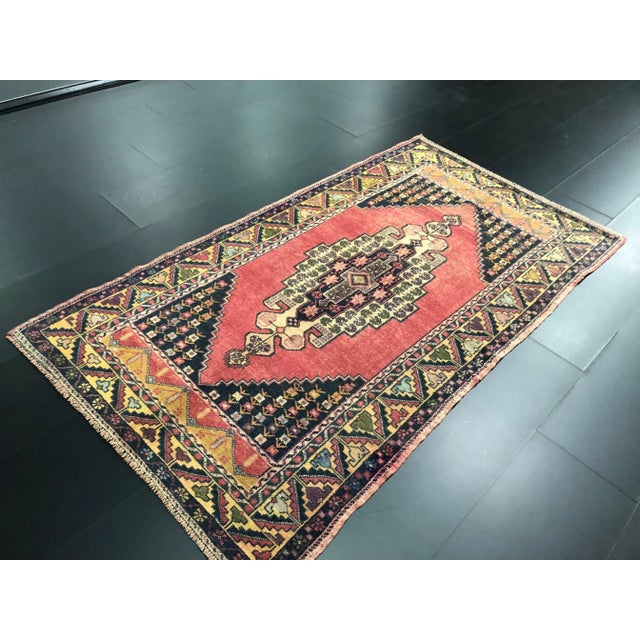 1960s Vintage Geometric Design Turkish Anatolian Multicolor Rug For Sale - Image 5 of 11