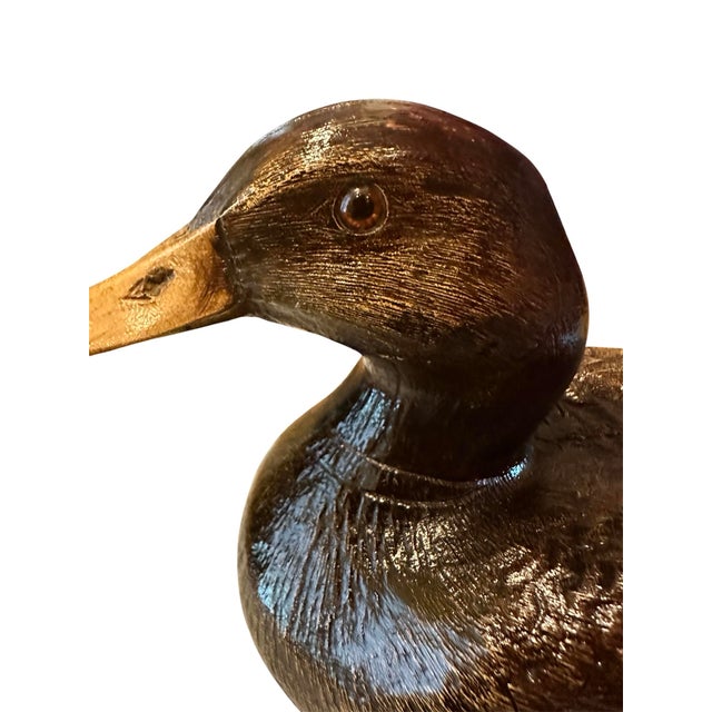 Late 20th Century Vintage Hand Carved Wood Duck Decoy Figure / Statue / Object With Amber Eyes For Sale - Image 5 of 9