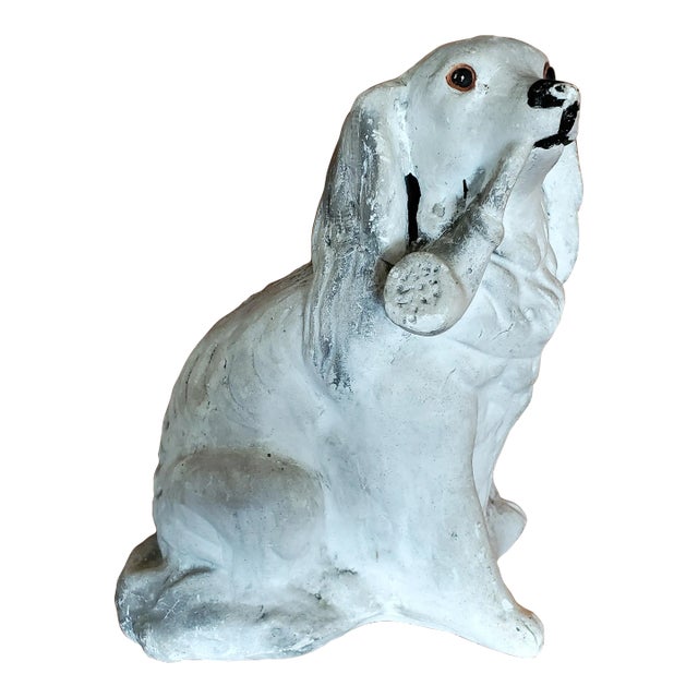 Unique Antique Chalkware Dog, Smoking a Pipe For Sale