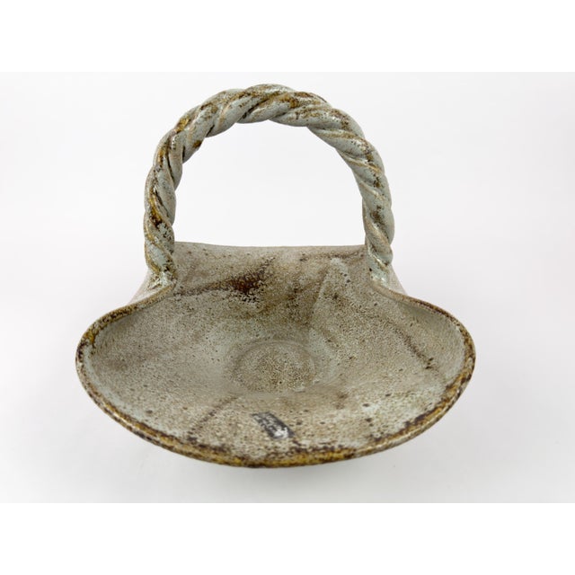 Mid 20th Century Vintage Accolay Stoneware Basket With Twisted Handle, France, 1960s For Sale - Image 5 of 16