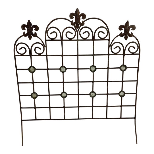 19th Century Hand Forged Wrought Iron Small Glass Insert Panel From New Orleans For Sale