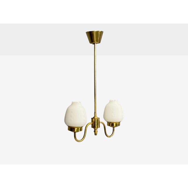 1950s Swedish Modern, Pendant Light, Etched Opal Glass, Brass For Sale - Image 11 of 11