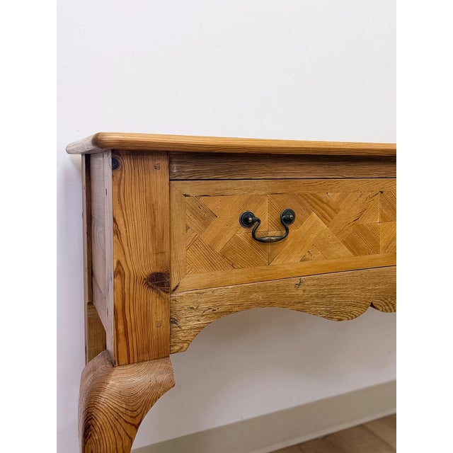 Wood Solid Pine Console Table With Inlay Top and Drawers Organic Modern Studio Craft For Sale - Image 7 of 17