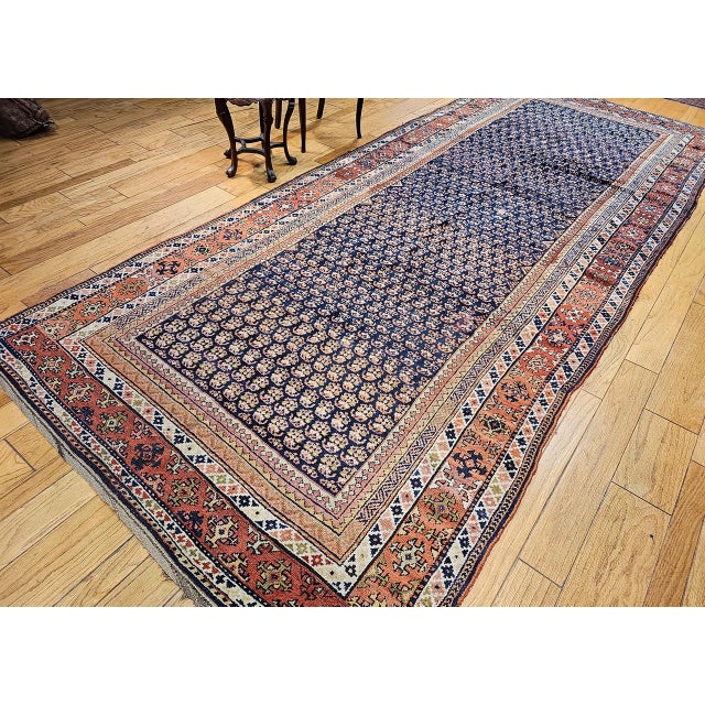 19th Century Persian Kurdish Gallery Rug, Hand-Knotted Wool, Allover Paisley Pattern, Navy & Terracotta, 6x15 For Sale - Image 12 of 18