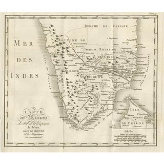 Antique Map of the Jesuit Missions in Madurai and Surrounding Kingdoms, 1760s For Sale