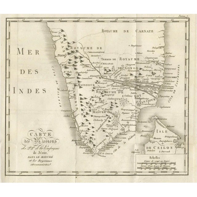Antique Map of the Jesuit Missions in Madurai and Surrounding Kingdoms, 1760s For Sale