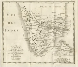 Antique Map of the Jesuit Missions in Madurai and Surrounding Kingdoms, 1760s