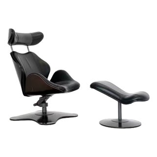 Set of Leather Tok Armchair & Ottoman by Toshiyuki Kita for Stokke For Sale