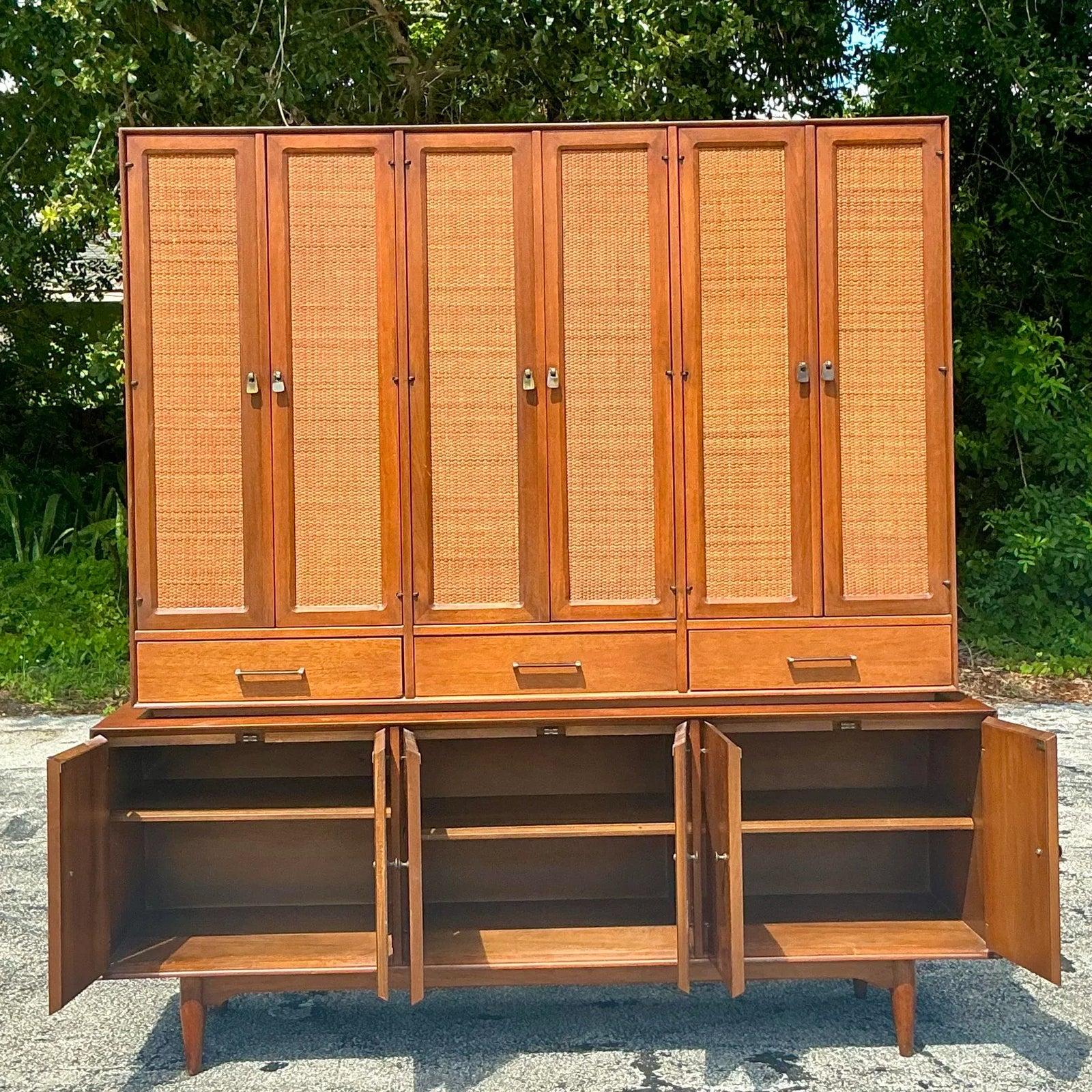 Vintage Mid Century Modern Ramseur Seagrass China Cabinet | Chairish